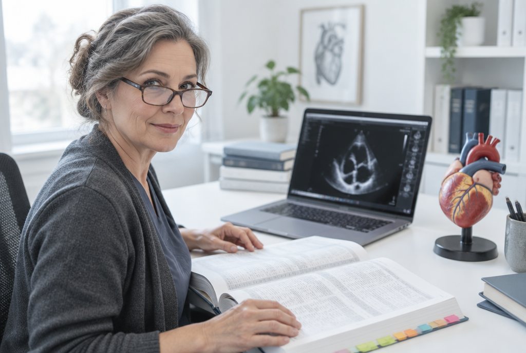 Cardiology CPT codes: a coder checking an echo report against the claim before it goes out