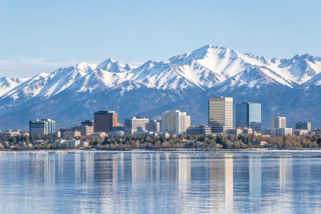 Cardiology billing services in Alaska: the Anchorage skyline with the Chugach Mountains behind