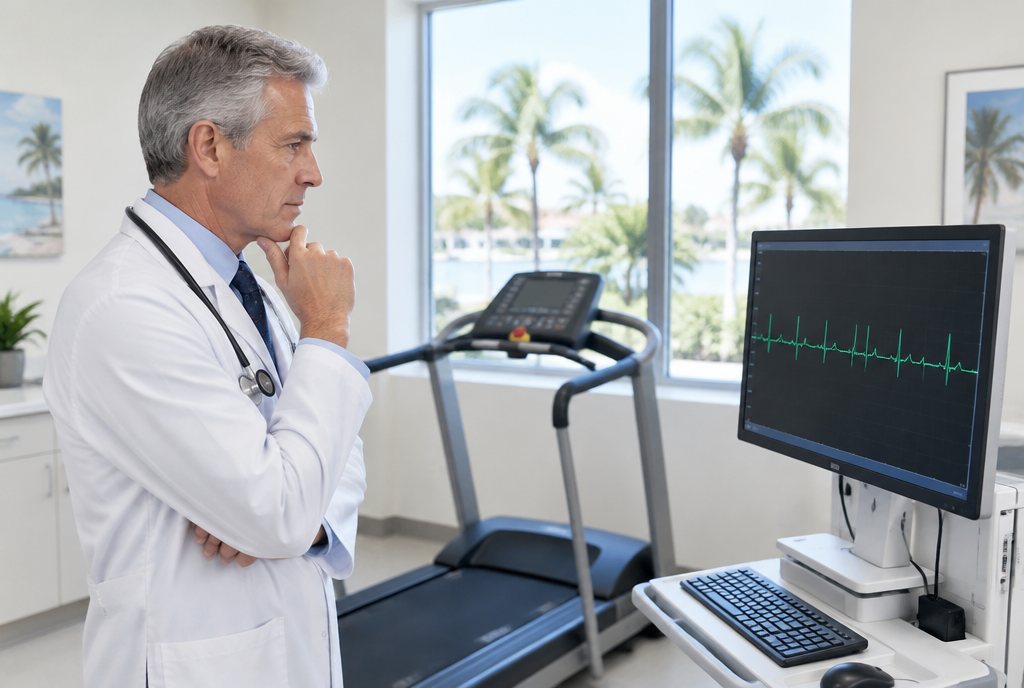 Cardiology billing services in Florida: a cardiologist reading a nuclear stress study in a Miami office