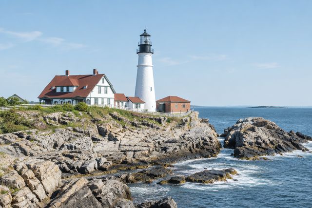 Cardiology billing services in Maine: the Portland Head Light lighthouse on the rocky coast