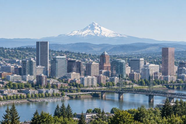 Cardiology billing services in Oregon: the Portland skyline with Mount Hood behind