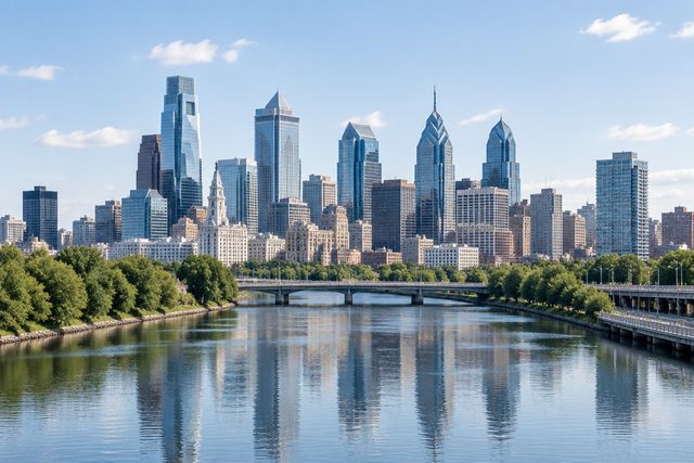 Cardiology billing services in Pennsylvania: the Philadelphia skyline over the Schuylkill River