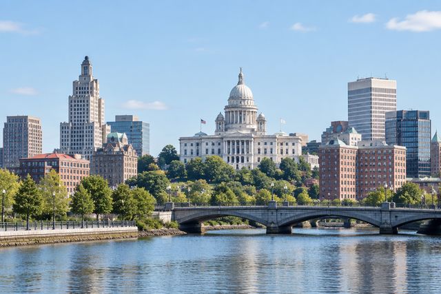 Cardiology billing services in Rhode Island: the Providence skyline and the Rhode Island State House