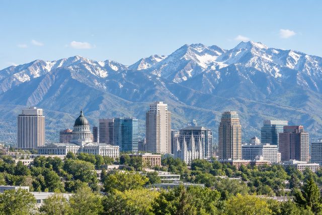 Cardiology billing services in Utah: the Salt Lake City skyline with the Wasatch Mountains