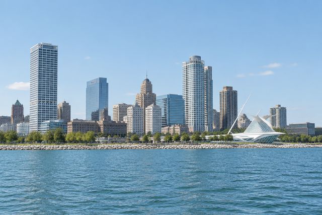 Cardiology billing services in Wisconsin: the Milwaukee skyline on Lake Michigan