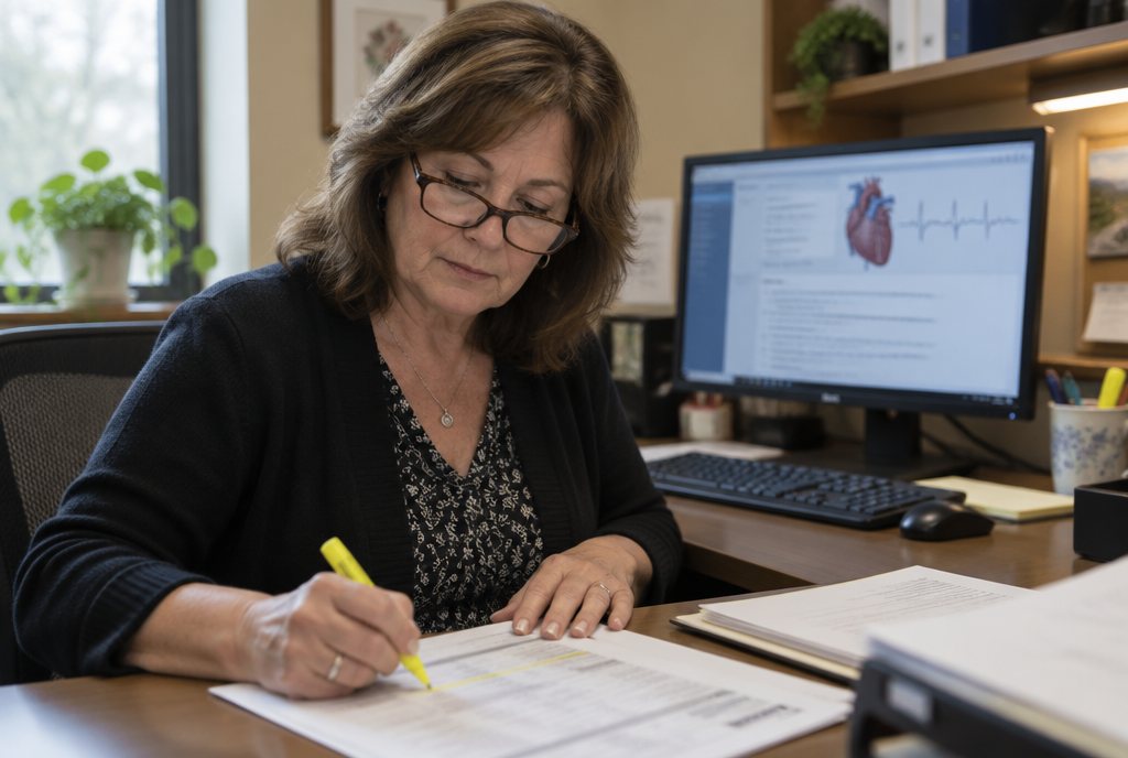 Cardiology denial management: a biller marking a denied line on a remittance